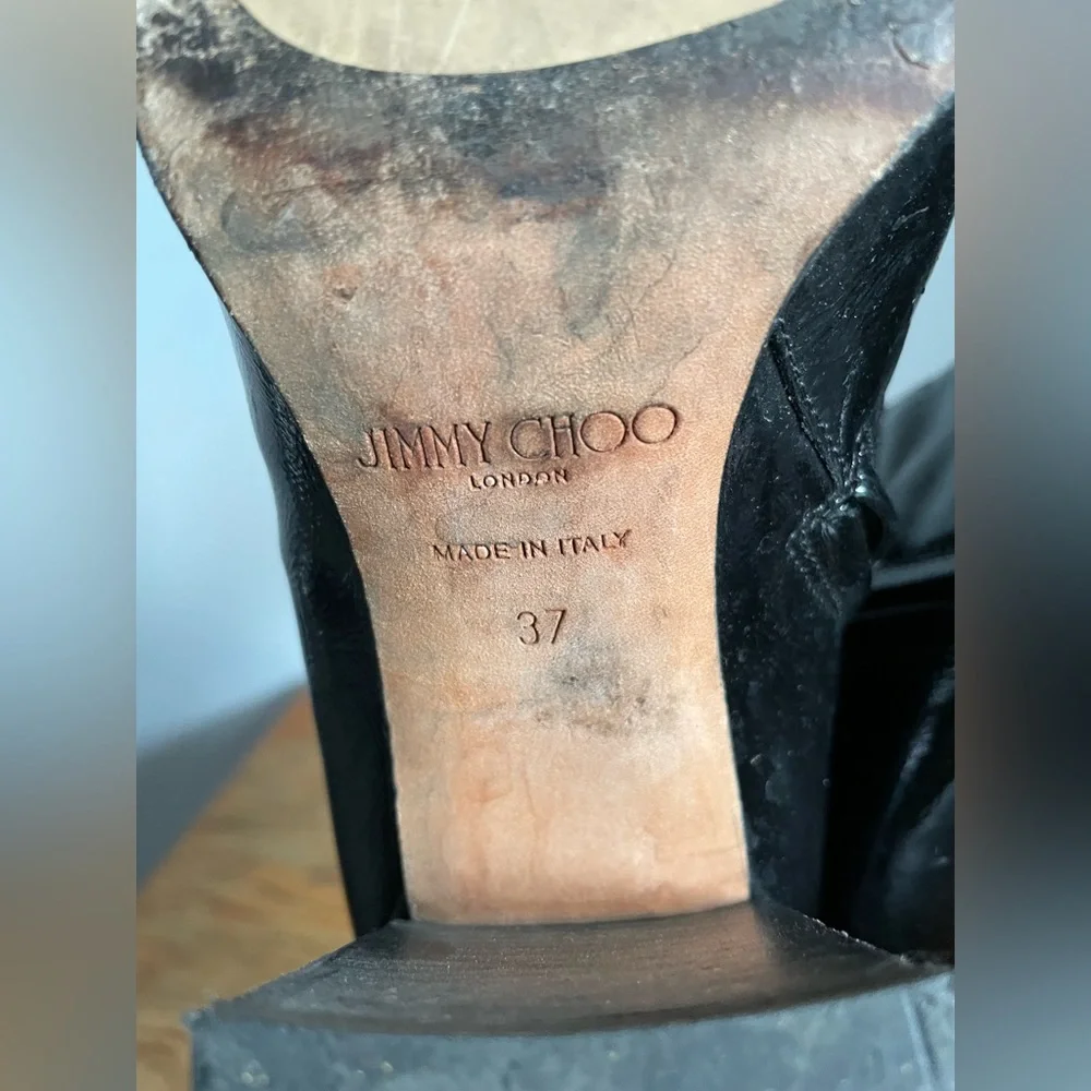 Jimmy Choo Patent Leather Block Heel Booties Size EU 37 - Picture 7 of 10